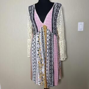 Kori Boho Chic Bell Sleeve Patchwork Dress - Size S